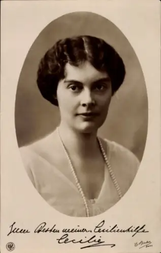 Ak Kronprinzessin Cecilie von Preußen, Portrait, Cecilienhilfe