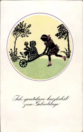 Scherenschnitt Ak Glückwunsch Geburtstag, Kinder