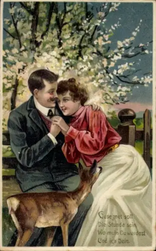 Präge Litho Liebespaar, Reh