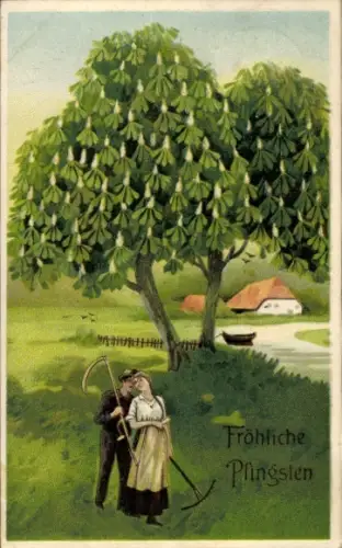 Präge Litho Glückwunsch Pfingsten, Liebespaar