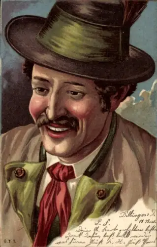 Künstler Ak Lächelnder Mann in bayerischer Tracht, Portrait