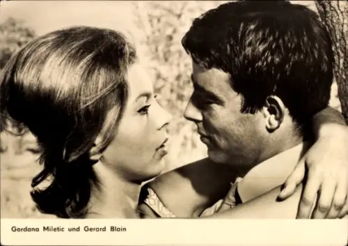 Ak Schauspieler Gordana Miletic und Gerard Blain, Schüsse an der Piazza, Portrait