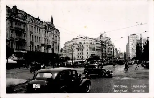 Ak Belgrad Beograd Serbien, Strassenansicht, Straßenbahn, Autos