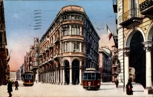Ak Torino Turin Piemonte, Via Pietro Micca, Straßenbahnen