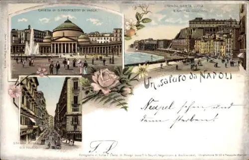 Litho Napoli Neapel Campania, Chiesa San Francesco di Paola, Strada Santa Lucia