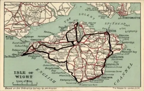 Landkarten Ak Isle of Wight England, Fountain Garage Ltd. Charabanc Tours, Station Hill, Cowes