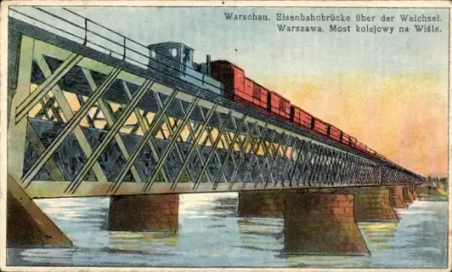 Ak Warszawa Warschau Polen, Eisenbahnbrücke über der Weichsel