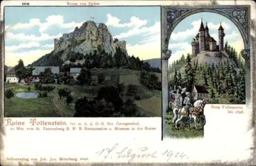 Ak Jiřetín pod Jedlovou Sankt Georgenthal Reg. Aussig, Burg Tolštejn, Ruine Tollenstein