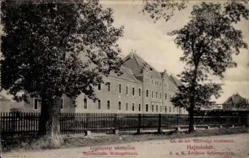 Ak Hajmáskér Ungarn,  K. u. K. Artillerie Schiessschule, Mannschafts Wohngebäude