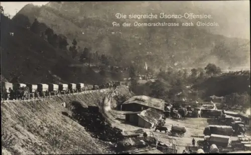 Ak Cividale del Friuli, Isonzo Offensive, deutscher Konvoi auf der Vormarschstraße