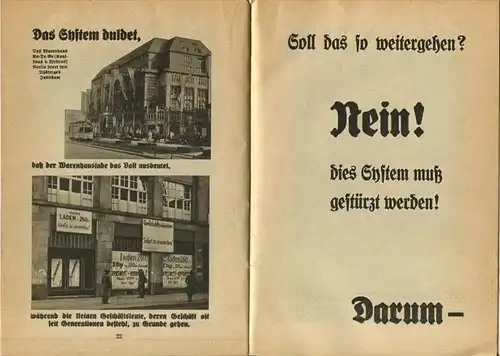 Kampfschrift der NSDAP ca. 1933 - Stürzt das System! - 32 Seiten mit vielen Abbildungen 21cm x 14,5cm