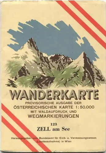 123 Zell am See 1950 - Wanderkarte mit Umschlag - Provisorische Ausgabe der Österreichischen Karte 1:50.000 - Herausgege