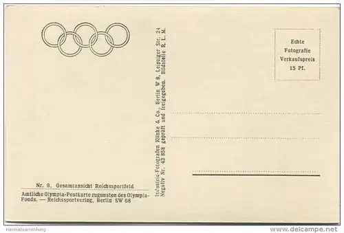 Berlin-Charlottenburg - Gesamtansicht Reichssportfeld - Amtliche Olympia-Postkarte 1936