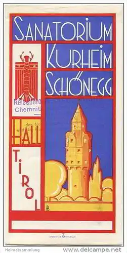 Hall in Tirol 30er Jahre - Sanatorium Kurheim Schönegg - Faltblatt mit 8 Abbildungen