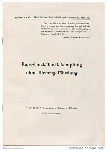 Sonderdruck aus Nachrichten über Schädlingsbekämpfung Mai 1940 - Rapsglanzkäfer-Bekämpfung ohne Bienengefährdung