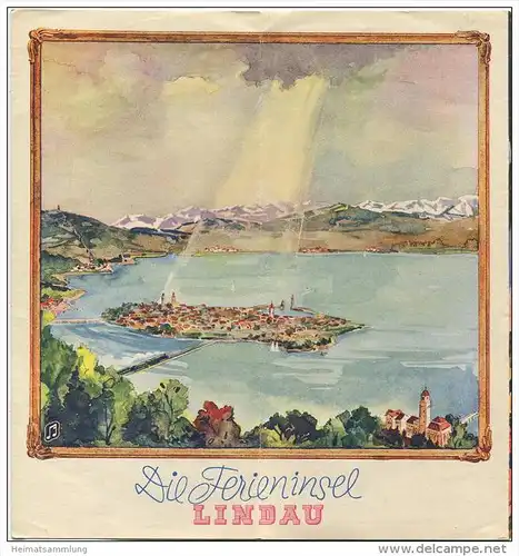 Lindau im Bodensee 50er Jahre - Faltblatt mit 4 Abbildungen - Hotel- und Gaststättenverzeichnis Stadtplan - Sonderfahrte