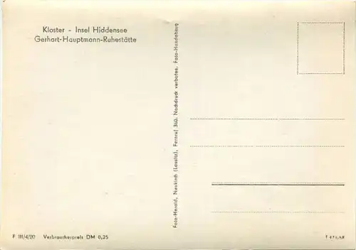 Kloster Hiddensee - Grabstätte Gerhart Hauptmann - Verlag Foto-Herold Neukirch 1958