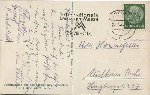 Volkstrachten aus den Schaumburg Lippischen und Hessischen Landen gel. 1937