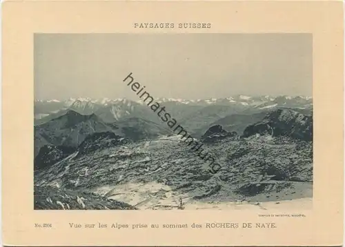 Paysages Suisses - Vue sur les Alpes prise au sommet des Rochers de Naye - Edition Comptoir de Phototypie Neuchatel No.