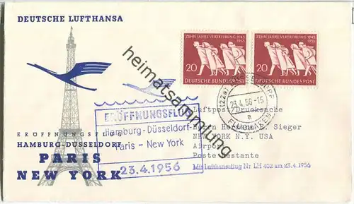 Luftpost Deutsche Lufthansa - Eröffnungsflug Düsseldorf - Paris - New York am 23. April 1956