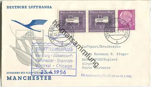 Luftpost Deutsche Lufthansa - Eröffnungsflug Düsseldorf - Manchester am 23. April 1956