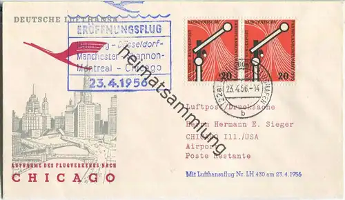 Luftpost Deutsche Lufthansa - Eröffnungsflug Düsseldorf - Chicago am 23. April 1956