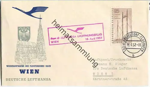 Luftpost Deutsche Lufthansa - Eröffnungsflug des Flugverkehrs Düsseldorf - Wien am 18. April 1957