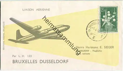 Luftpost Deutsche Lufthansa - Wiederaufnahme des Flugverkehrs Brüssel - Düsseldorf am  1.April 1958
