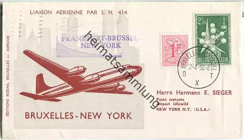 Luftpost Deutsche Lufthansa - Wiederaufnahme des Flugverkehrs Brüssel - New York am  2.April 1958
