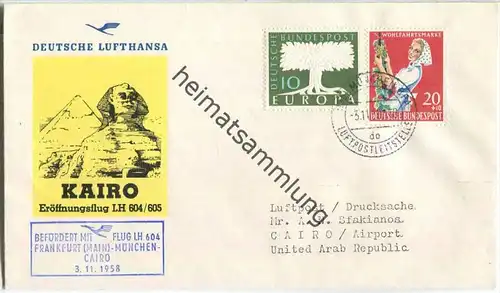 Luftpost Deutsche Lufthansa - Erstflug München - Kairo am  3.November 1958