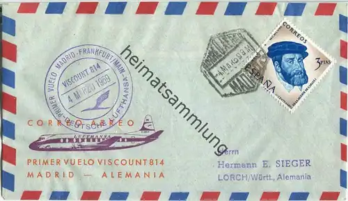 Luftpost Deutsche Lufthansa - Eröffnungsflug Madrid - Deutschland am 4.März 1959