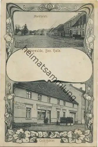 Schönewalde Bezirk Halle - Marktplatz - Cafe Köhler - Verlag C. G. Rademacher Luckenwalde gel. 1908