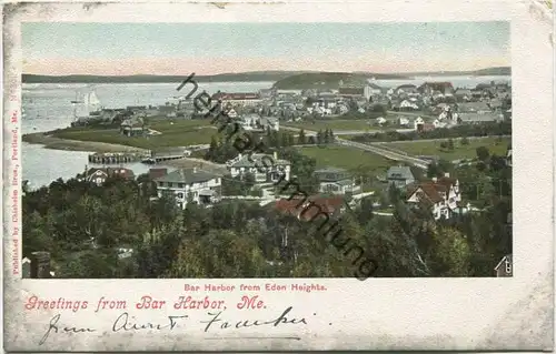 Maine - Greetings from Bar Harbor - Bar Harbor from Eden Heights - Publisher Chisholm Bros Portland Me gel. 1904