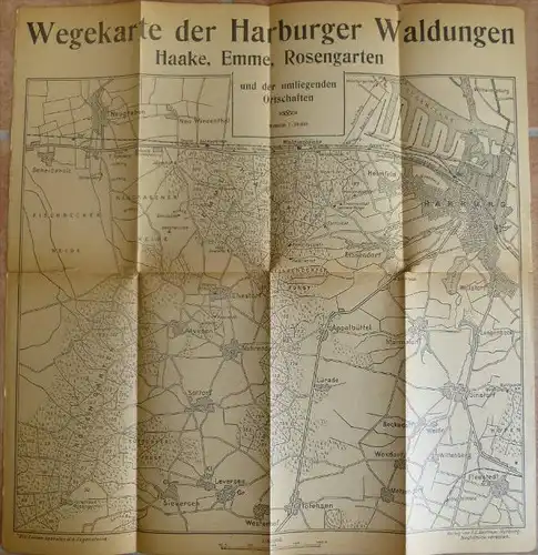 Wegekarte der Harburger Waldungen - Haake Emme Rosengarten und der umliegenden Ortschaften - 38cm x 40cm 1:30'000 Verlag