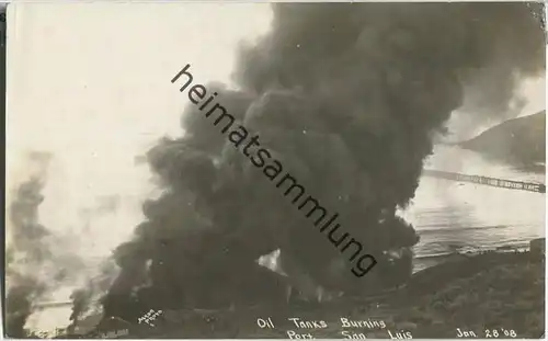 Port San Luis California - Erdöl - Oil Tanks Burning Jan. 28. 1908 - Foto-Ansichtskarte