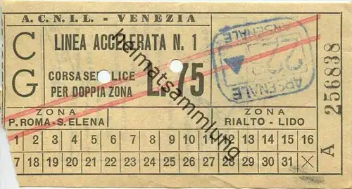 Italen - A.C.N.I.L. - Venezia - Biglietto - Fahrkarte - L. 75