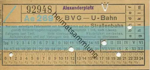 Berlin - BVG - U-Bahn mit Anschlussfahrt auf der Strassenbahn - Alexanderplatz - Fahrschein