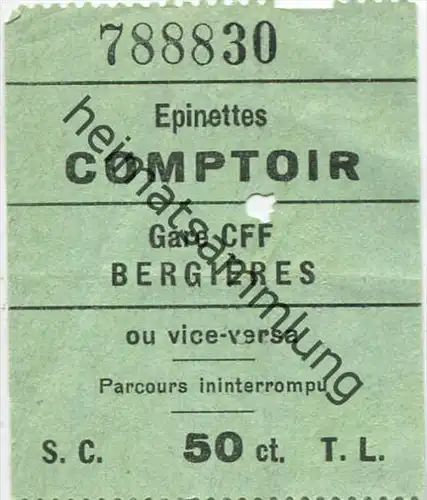 Lausanne - Comptoir Gare CFF Bergieres ou vice-versa 50ct.