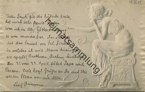 Jugendstil - Art nouveau - Mädchen - Künstlerkarte Kirchner unsigniert - M.M. Vienne - Relief-Rand gel. 1902