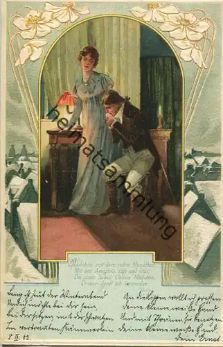 Jugendstil - Art nouveau - Paar - Gedicht von Heinrich Heine "Mädchen mit dem roten Mündchen..." - Relief-Karte - beschr