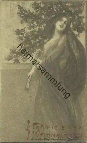 Jugendstil - Art nouveau - Junge Frau mit Tannenbaum gel. 1906