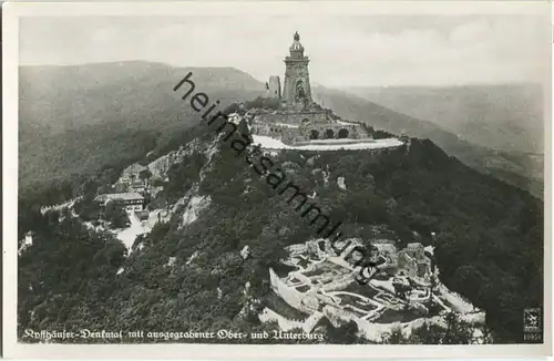 Kyffhäuser Denkmal - Oberburg - Unterburg - Klinke-Luftbild - Foto-Ansichtskarte 30er Jahre