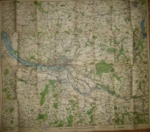 Hansa Wander- Rad- Auto- und Wassersport-Karte von Hamburg und Umgebung einschließlich Lübeck-Lüneburg-Stade 30er Jahre