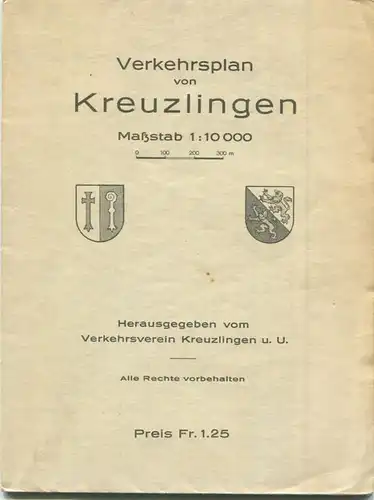 Verkehrsplan von Kreuzlingen 1933 revidiert und erweitert 1946 - Maßstab 1.10'000 51cm x 51cm - rückseitig Strassenverze