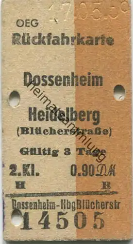 Deutschland - OEG Oberrheinischen Eisenbahn-Gesellschaft AG - Rückfahrkarte - Dossenheim Heidelberg (Blücherstrasse) 2.