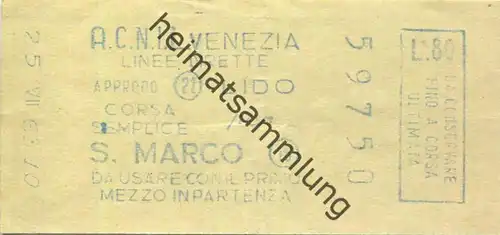 Italien - A.C.N.I.L. - Venezia - Lido S. Marco - Fahrschein 1963 Biglietto L.80