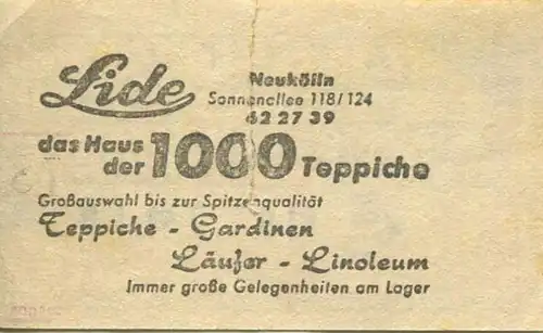 Deutschland - Berlin - BVG-Fahrschein 1960 - Umsteige-Fahrschein - rückseitig Werbung
