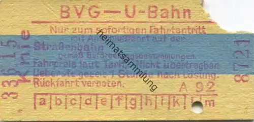 Deutschland - Berlin - BVG - U-Bahn - Fahrschein mit Anschlussfahrt auf der Strassenbahn - Knie