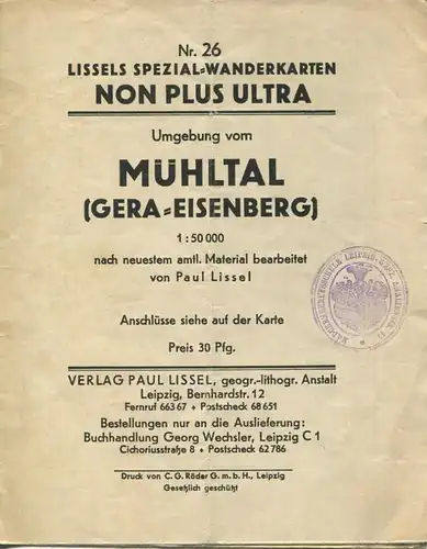Deutschland - Paul Lissel Spezial-Wanderkarten Nr. 26 - Non plus ultra - Umgebung vom Mühltal Gera-Eisenberg 1:50000