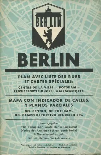 Deutschland - Berlin 30er Jahre - Planführer mit Strassenverzeichnis und Sonderkarten - Innenstadt Potsdam Reichssportfe